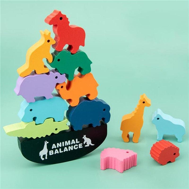 Animais Equilibrista de Madeira Montessori - Animais de Florestas, Marítimos e Dinossauros